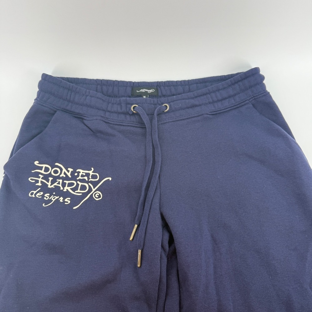 Ed Hardy Navy Blue Broken Hearts Fairytales Sweatpants Mens Medium Y2K Joggers